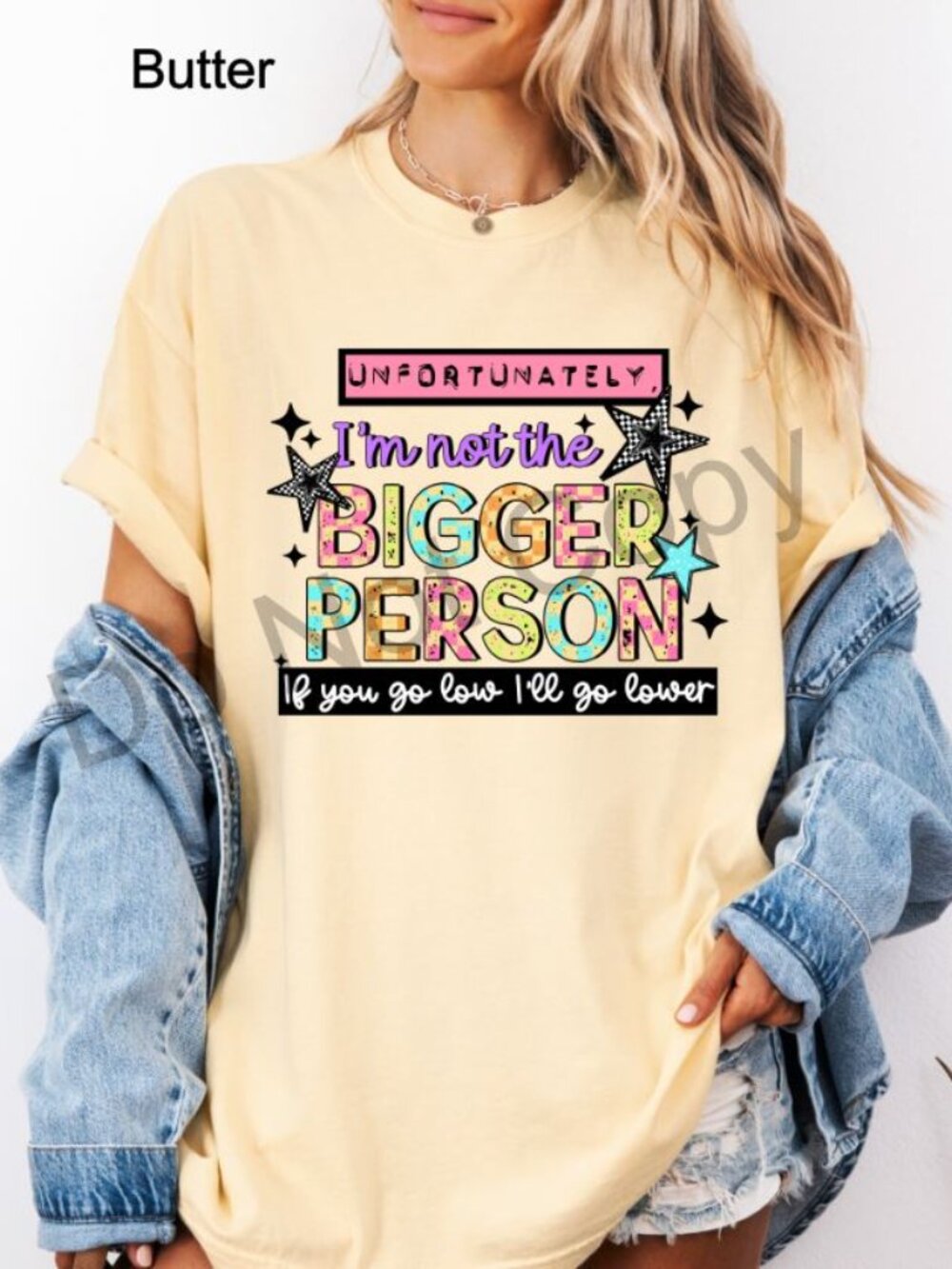 Unfortunately Bigger Person Graphic Tee Funny Sarcastic Quote Shirt Womens - Picture 7 of 10